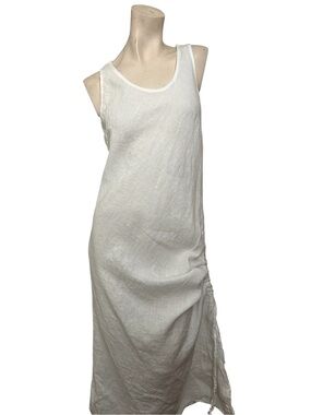 Valentina Naldi White Linen Midi Dress Ruched Side Made in Italy Size S elegant
